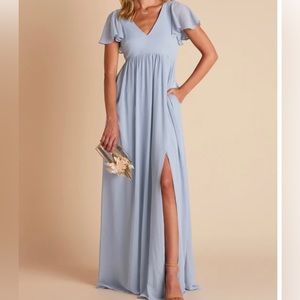 Dusty Blue Birdy Grey Hannah Empire Chiffon Bridesmaid Dress, M, Bump Friendly